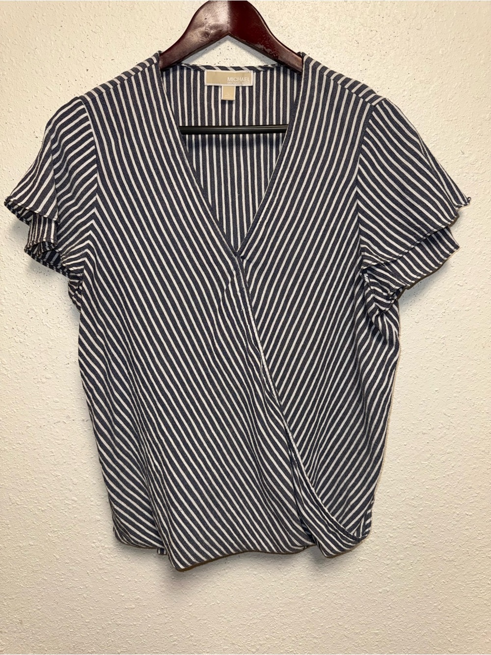 Michael Kors Navy & White Diagonal Stripe Wrap-Style Blouse